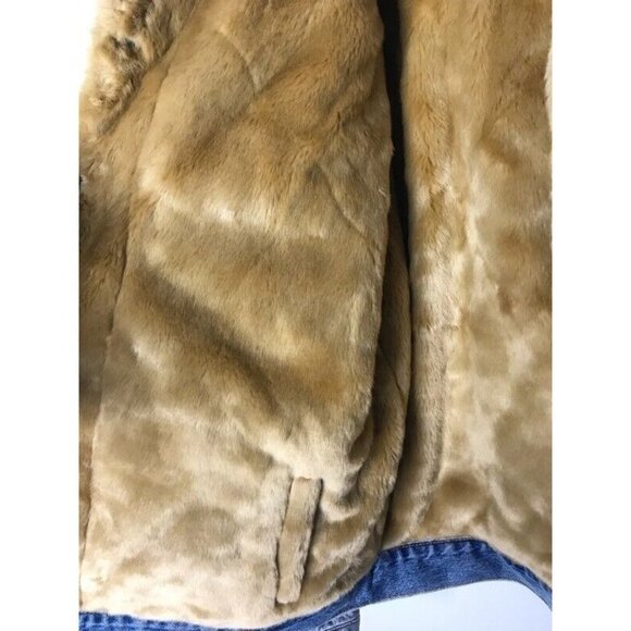 Levis Women Kara Jacket Blue Faux Fur Lined Pockets 100% Cotton‎ Vintage Sz L - Picture 6 of 9